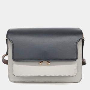 مملوكة مسبقًا حقيبة مارني حقيبة الصندوق الجلدية السوداء الرمادية