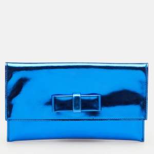 Pre Owned Marni Bow Blue Glossy Leather Flap Clutch