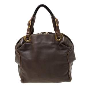 Marni Olive Green/Brown Leather Kiss lock Satchel