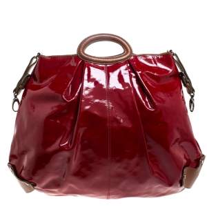 Marni Red/Brown Patent Leather and Leather New Balloon Hobo