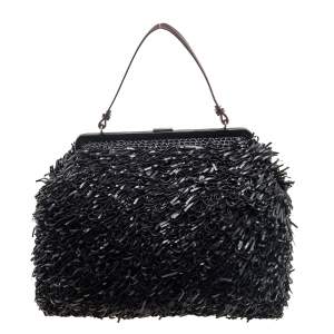 Marni Black/Brown Woven Leather Top Handle Bag