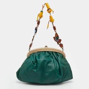 Marni Green Leather Frame Embellished Shoulder Bag