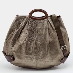 Marni Metallic Grey/Dark Brown Leather Balloon Hobo