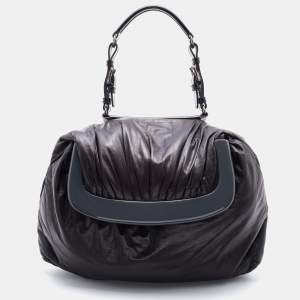 Marni Dark Brown/Black Leather Kiss Lock Satchel