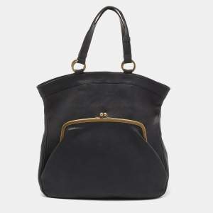 Marni Dark Blue Leather Kisslock Satchel