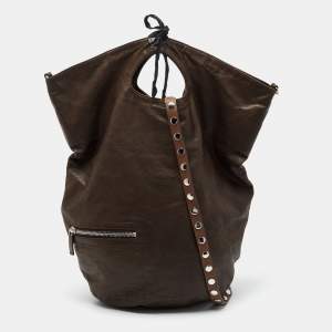 Marni Brown Leather Embellished Bucket Shoulder Bag