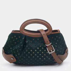 Marni Dark Green/Brown Perforated Calf Hair and Leather Top Handle Bag