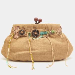 Marni Beige Jute Kisslock Frame Clutch