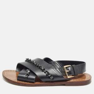 Marni Black Leather Crystal Embellished Slingback Sandals Size 36