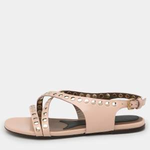 Marni Beige Embellished Leather Slingback Sandals Size 34.5