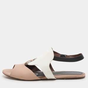 Marni Beige/White Leather Slingback Flat Sandals Size 40