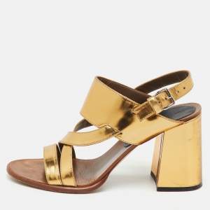 Pre Owned Marni Metallic Gold Leather Open Toe Block Heel Sandals Size 37