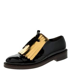 Marni Black/Gold Patent Leather Fringed Oxford Size 37