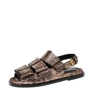 Marni Metallic Rose Gold Cracked Leather Triple Bow Flat Sandals Size 38.5