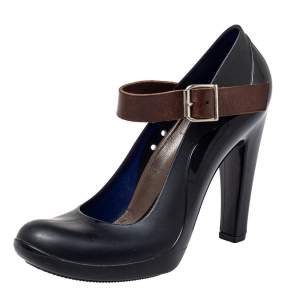 Marni Black/Brown Rubber And Leather Mary Jane Pumps Size 38