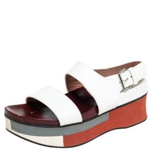 Pre Owned Marni White Leather Platform Slingback Sandals Size 38