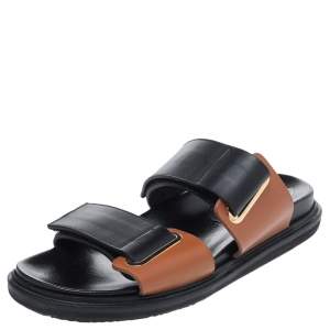 Marni Black/Brown Leather Fussbett Slide Sandals Size 40