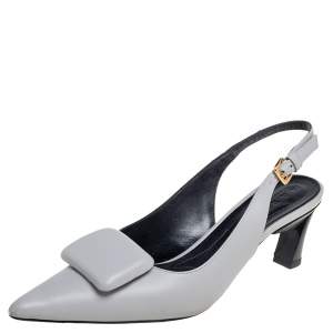 Pre Owned Marni Grey Leather Bow Slingback Sandals Size 37