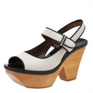 Marni White-Black Leather Platform Block Heel Sandals Size 37