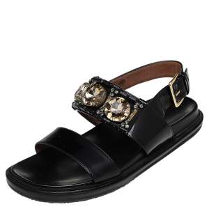 Pre Owned Marni Black Leather Fussbett Crystal Embellished Sandals Size 38