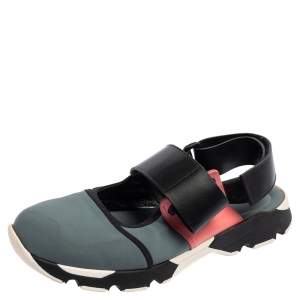Marni Tri Color Neoprene and Leather Velcro Strap Sneaker Size 41