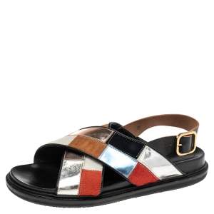Marni Multicolor Calf Leather And Leather Slingback Flat Sandals Size 41