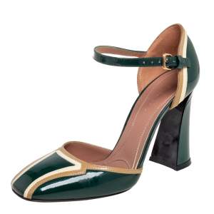 Pre Owned Marni Tricolor Patent Leather Square Toe Ankle Strap Sandals Size 38