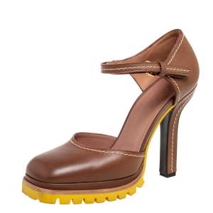 Pre Owned Marni Brown Leather Ankle Strap Pumps Size 38.5