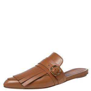 Pre Owned Marni Brown Leather Fringe Mule Sandals Size 40