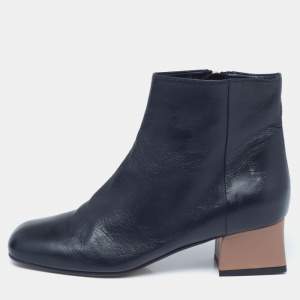 Marni Nevy Blue/Brown Leather Block Heels Ankle Boots Size 39