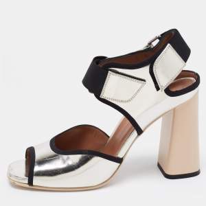Marni Silver/Black Leather Ankle-Strap Block Heel Sandals Size 40