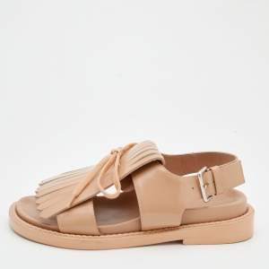 Pre Owned Marni Beige Leather Fringe Fussbett Sandals Size 39