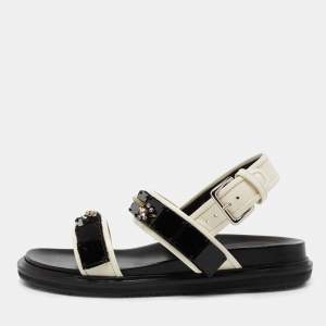 Marni Black Patent Leather Jewel Embellished Slingback Sandals  Size 38