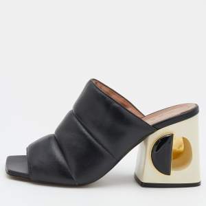 Marni Black Padded Leather Block Heel Open Toe Mules Size 41