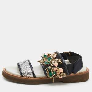 Marni Multicolor Glitter And Suede Embellished Flat Sandals Size 38.5