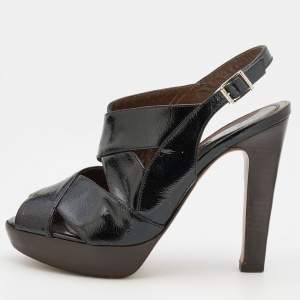 Marni Black Patent Leather Slingback Platform Sandals Size 37.5