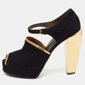 Marni Black/Gold Suede Ankle Strap Platform Pumps Size 40
