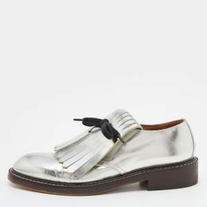 Marni Silver Patent Leather Fringed Derby Size 37