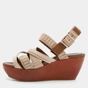 Marni Beige Nylon and Leather Strappy Wedge Sandals Size 40