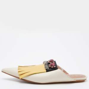 Marni Tri Color Leather Crystal Embellished Flat Mules Size 38