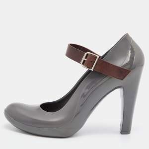 Marni Grey/Brown Rubber and Leather Mary Jane Pumps Size 41