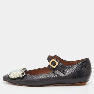 Marni Black Watersnake Leather Crystal Embellished Ballet Flats Size 37