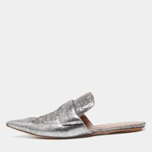 Marni Silver Glitter Suede Rising Sabot Flat Mules Size 41