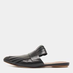 Marni Black Leather Fringe Mule Sandals Size 38