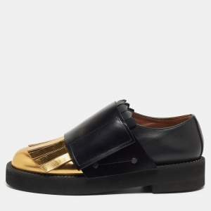 Marni Black/Gold Leather Fringe Detail Slip On Loafers Size 40