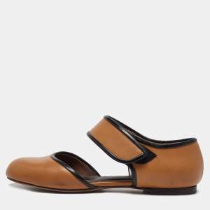 Marni Tan Leather Cut Out Mary Jane Ballet Flats Size 38