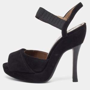 Marni Black Suede Platform Ankle Strap Sandals Size 36