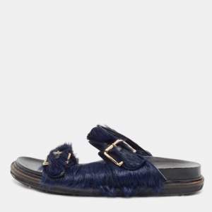 Marni Navy Blue Calf Dad Slingback Sandals Size 38   