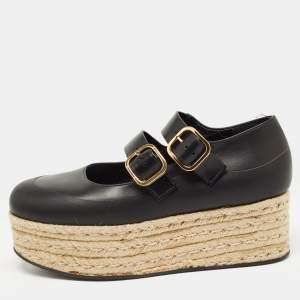 Marni Black Leather Espadrille Platform Mary Jane Pumps Size 39