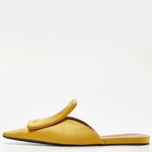 Marni Yellow Satin Pointed Toe Flat Mules Size 41